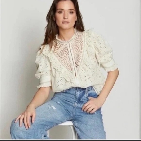House of Harlow 1960 Tops - Nwt House Of Harlow 1960 × Revolve Ecru Eyelet Lace Puff Sleeve Blouse